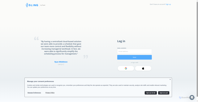 Security scan screenshot of https://login.getsling.com/