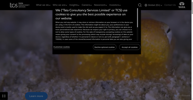 Security scan screenshot of https://www.tcs.com/