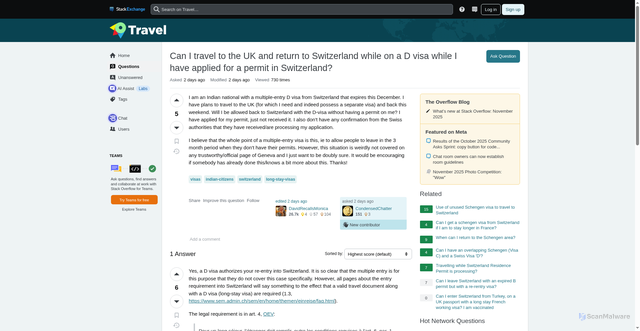 Security scan screenshot of https://travel.stackexchange.com/questions/201549/can-i-travel-to-the-uk-and-return-to-switzerland-while-on-a-d-visa-while-i-have