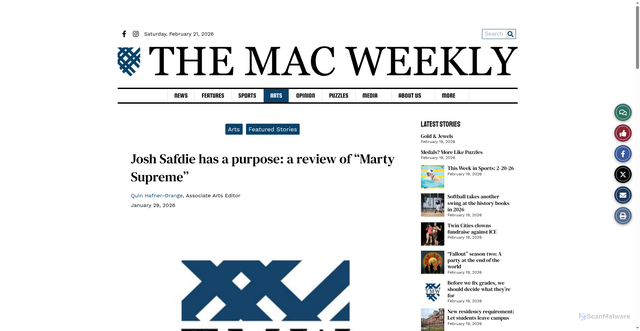 Security scan screenshot of https://themacweekly.com/84827/arts/josh-safdie-has-a-purpose-a-review-of-marty-supreme/
