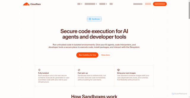 Security scan screenshot of https://cloudflare-dev-platform.pages.dev/product/sandboxes