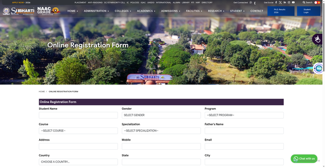 Security scan screenshot of https://subharti.org/online_reg_form.php