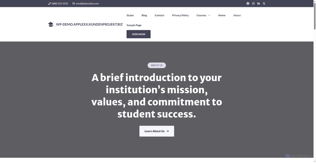 Security scan screenshot of https://wp-demo.applexx.kundenprojekt.biz/about/