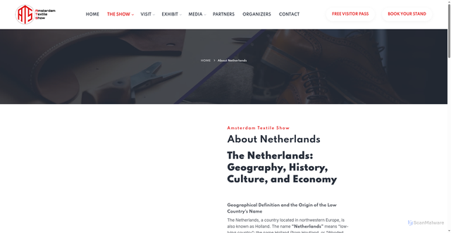 Security scan screenshot of https://amsterdamtextileshow.com/theshow/about-netherlands
