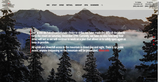 Security scan screenshot of https://tellurideskiresort.com/