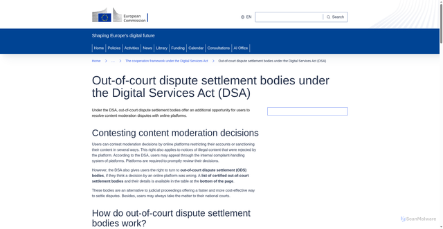 Security scan screenshot of https://digital-strategy.ec.europa.eu/en/policies/dsa-out-court-dispute-settlement