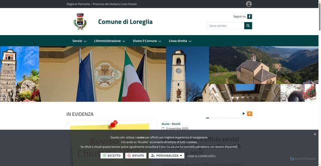 Security scan screenshot of https://www.comune.loreglia.vb.it/it-it/home