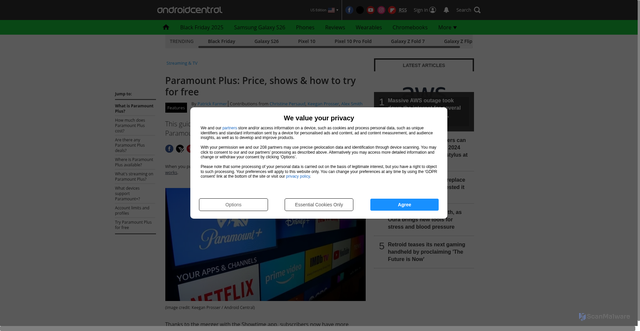 Security scan screenshot of https://www.androidcentral.com/paramount-plus