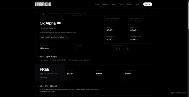 Security scan screenshot of https://commandcode.ai/models/ox-alpha