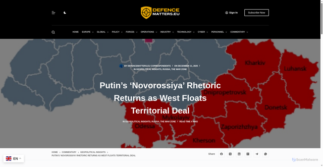 Security scan screenshot of https://defencematters.eu/putins-novorossiya-rhetoric-returns/