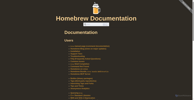 Security scan screenshot of https://docs.brew.sh/