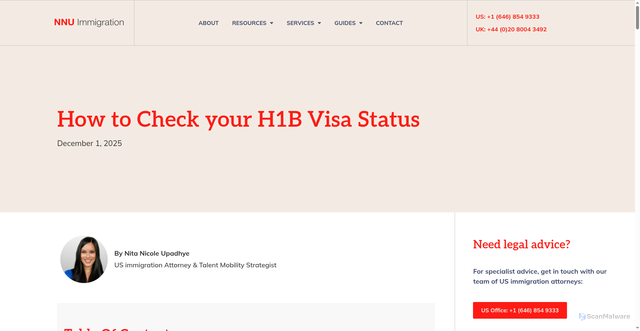 Security scan screenshot of https://www.nnuimmigration.com/h1b-visa-status/