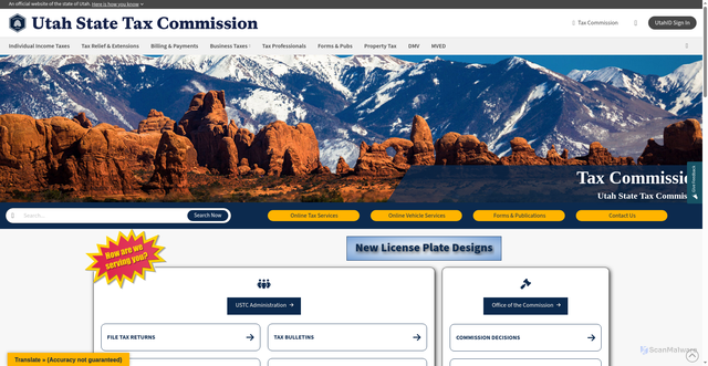 Security scan screenshot of https://tax.utah.gov