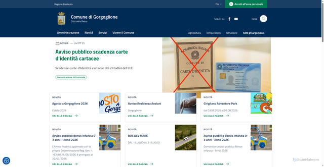 Security scan screenshot of https://www.comune.gorgoglione.mt.it