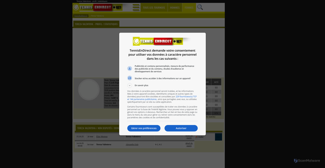 Security scan screenshot of https://www.tennisendirect.net/wta/tereza-valentova/