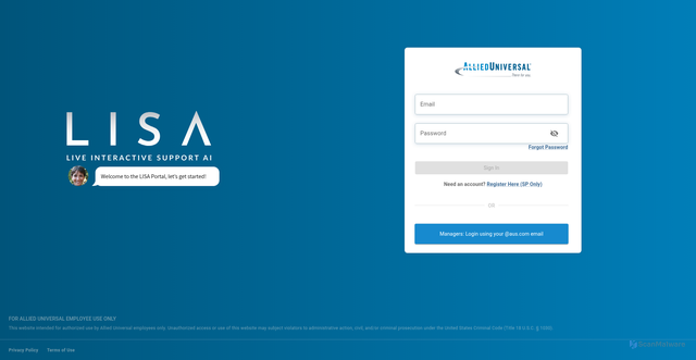 Security scan screenshot of https://lisa.aus.com/