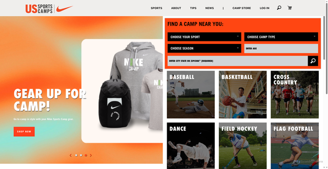 Security scan screenshot of https://www.ussportscamps.com/