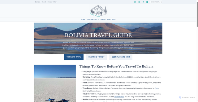 Security scan screenshot of https://overalltraveller.com/travel-destinations/south-america/bolivia/