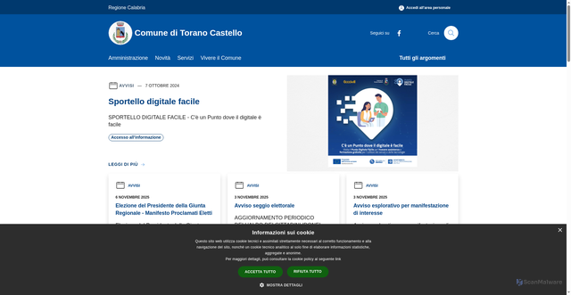 Security scan screenshot of https://www.comune.toranocastello.cs.it/it