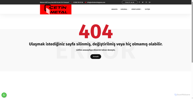 Security scan screenshot of https://cetindemirdograma.com/404.html