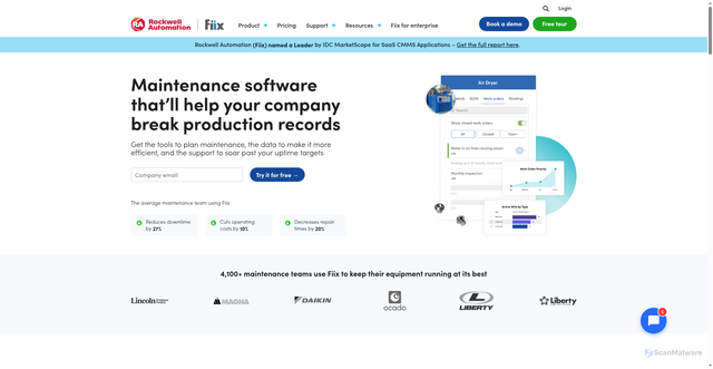 Security scan screenshot of https://fiixsoftware.com