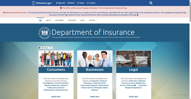Security scan screenshot of https://insurance.delaware.gov/
