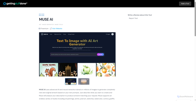 Security scan screenshot of https://www.gettingstuffdone.ai/tool/muse-ai/