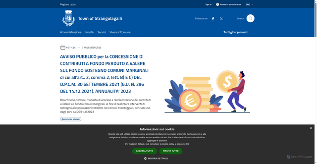 Security scan screenshot of https://www.comune.strangolagalli.fr.it/it