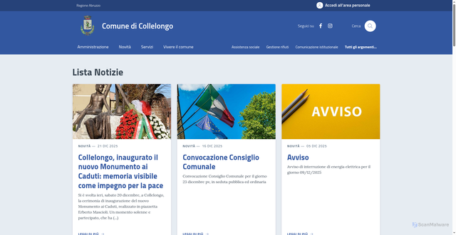 Security scan screenshot of https://www.comune.collelongo.aq.it/