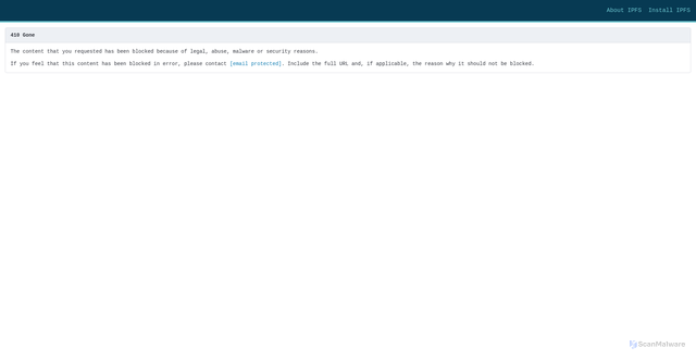 Security scan screenshot of https://ipfs.io/ipfs/bafkreif3k4dn5fugkqnkpzwtp7wgkxydaokneedkpetxa6t6ewruuubloi#support@domaindb.com
