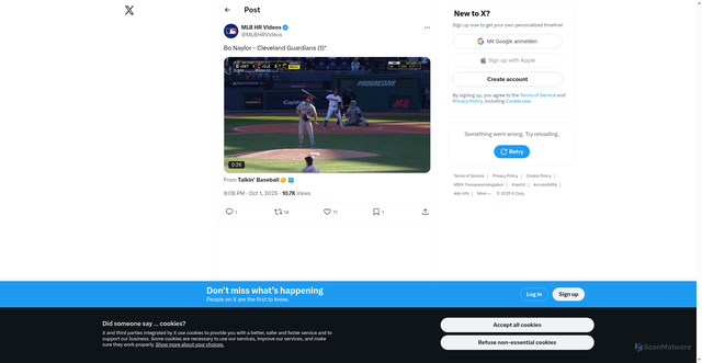 Security scan screenshot of https://x.com/MLBHRVideos/status/1973480198202073240