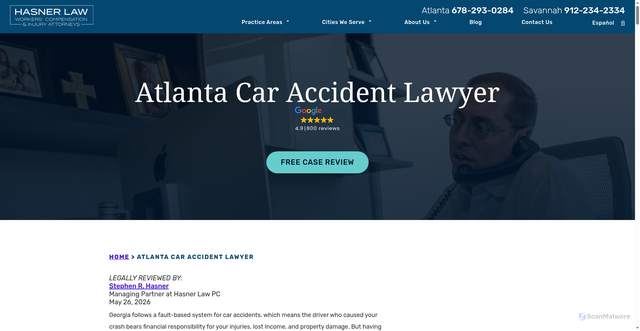 Security scan screenshot of https://www.hasnerlaw.com/atlanta-car-accident-attorney/
