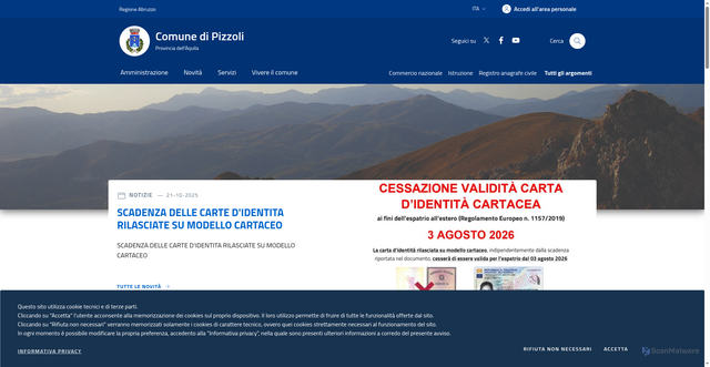 Security scan screenshot of https://www.comune.pizzoli.aq.it/
