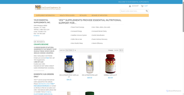 Security scan screenshot of https://www.yes-supplements.com