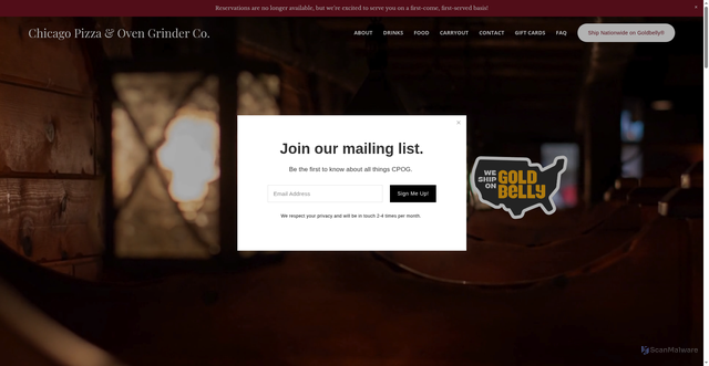 Security scan screenshot of https://www.chicagopizzaandovengrinder.com/
