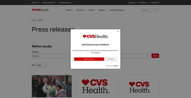 Security scan screenshot of https://www.cvshealth.com/news/press-releases.html