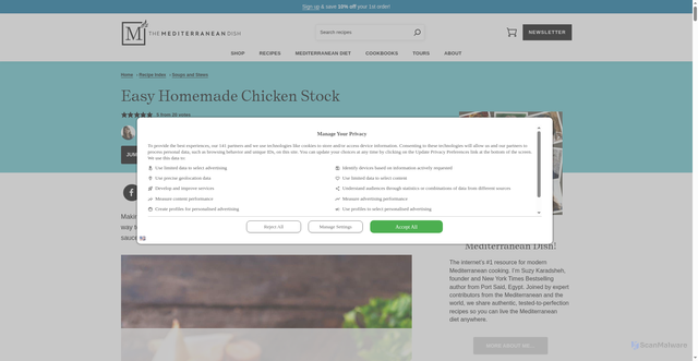 Security scan screenshot of https://www.themediterraneandish.com/how-to-make-chicken-stock/