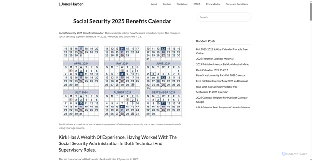 Security scan screenshot of https://ljoneshayden.pages.dev/kfgud-social-security-2025-benefits-calendar-nhqdl/
