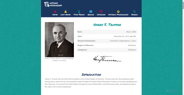 Security scan screenshot of https://historicmissourians.shsmo.org/harry-truman/