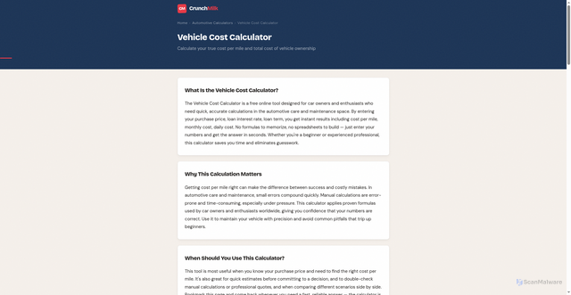 Security scan screenshot of https://crunchmilk.pages.dev/vehicle-cost-calculator/