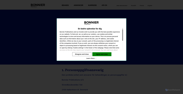Security scan screenshot of https://bonnierpublications.com/personuppgiftspolicy-fi/
