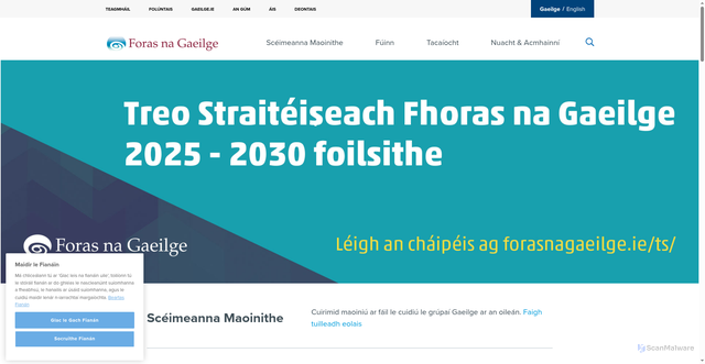 Security scan screenshot of http://www.forasnagaeilge.ie/
