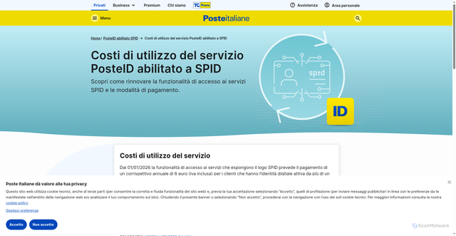 Security scan screenshot of http://www.poste.it/posteid/posteid-costi-del-servizio/