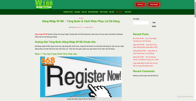 Security scan screenshot of https://w188-vn1.com/?p=264