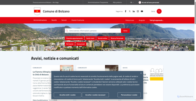 Security scan screenshot of https://www.comune.bolzano.bz.it/