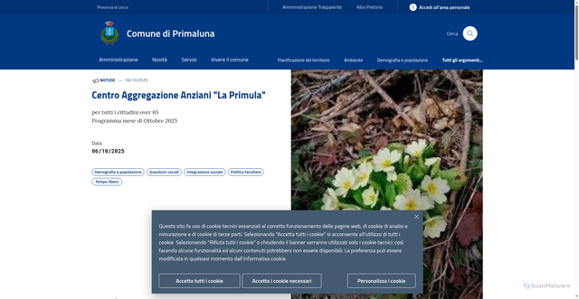 Security scan screenshot of https://www.comune.primaluna.lc.it/