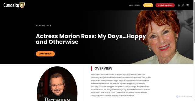Security scan screenshot of https://www.curiosityu.com/videos/actress-marion-ross-my-days-happy-and-otherwise/