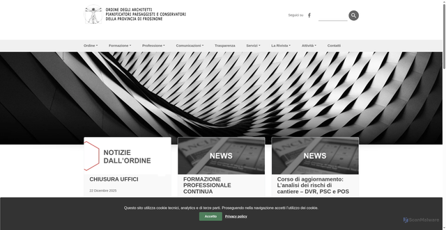 Security scan screenshot of https://www.architettifrosinone.it/