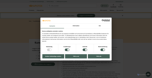 Security scan screenshot of https://www.kronansapotek.se/kundklubb/login/Mina