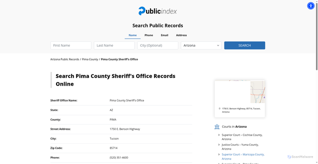 Security scan screenshot of https://arizona.thepublicindex.org/pima-county/pima-county-sheriff-office